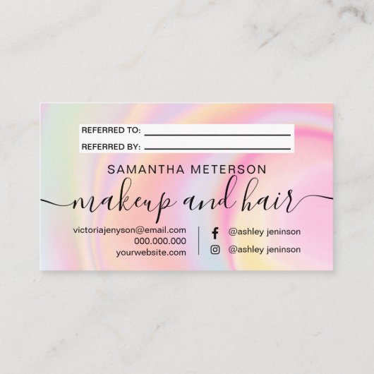 Carte De Référencement Script holographique en marbre rose arc-en-ciel (Dos)