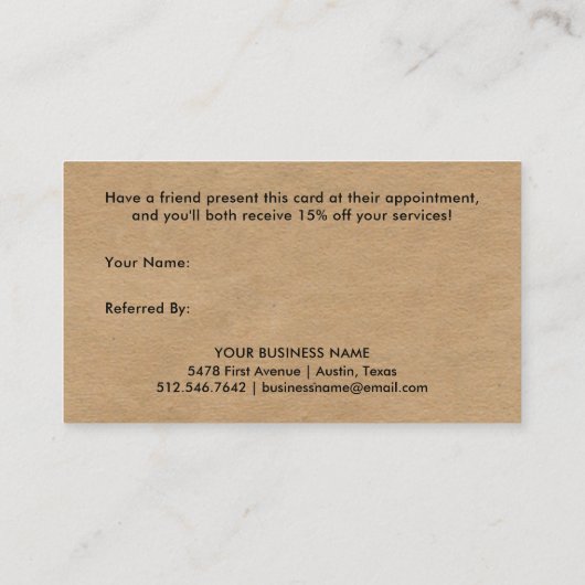 Carte De Référencement Script manuscrit simple | Kraft Look (Dos)