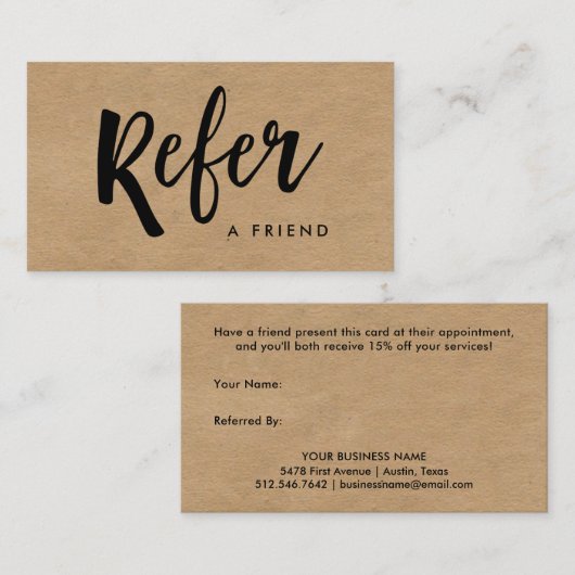 Carte De Référencement Script manuscrit simple | Kraft Look (Devant / Derrière)