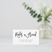 Carte De Référencement Script moderne noir et blanc (Debout devant)