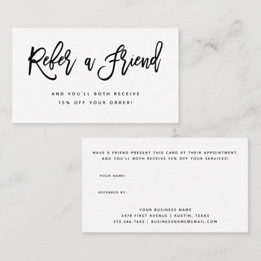 Carte De Référencement Script moderne noir et blanc (Devant / Derrière)