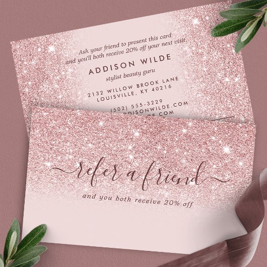 Carte De Référencement Script Signature Fard Rose Pailleté Moderne Fémini