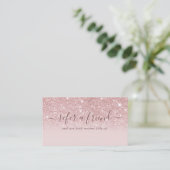 Carte De Référencement Script Signature Fard Rose Pailleté Moderne Fémini (Debout devant)
