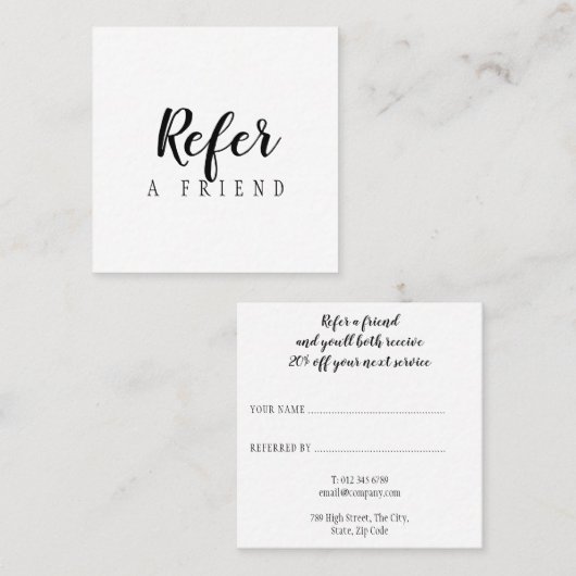 Carte De Référencement Script simple élégant noir et blanc (Devant / Derrière)