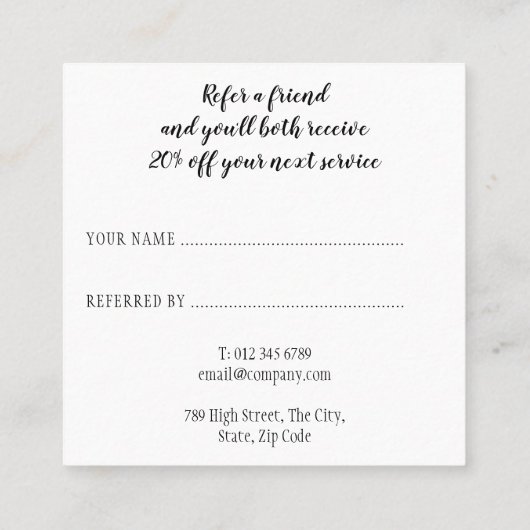 Carte De Référencement Script simple élégant noir et blanc (Dos)