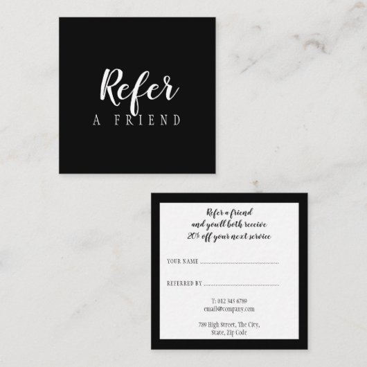 Carte De Référencement Script simple et élégant noir et blanc (Devant / Derrière)