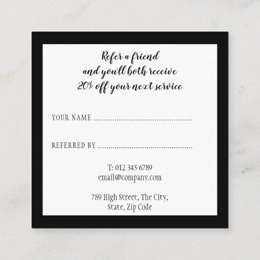 Carte De Référencement Script simple et élégant noir et blanc (Dos)