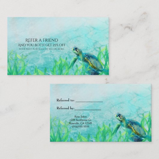 Carte De Référencement Sea Turtle Ocean Beach Élégant Référer un ami (Devant / Derrière)