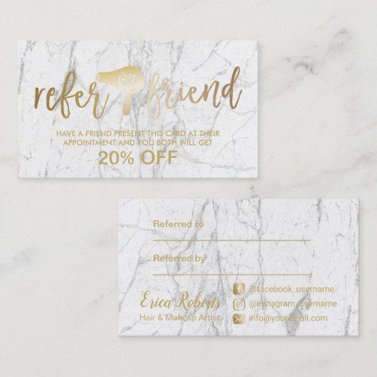 Carte De Référencement Sèche-cheveux d'or Moderne Salon de marbre aiguill (Devant / Derrière)