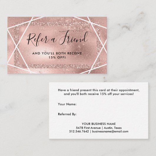 Carte De Référencement Sembler rose de parties scintillantes d'or de Faux (Devant / Derrière)