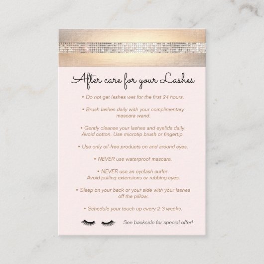 Carte De Référencement Sequin Eyelash Extensions Instructions de suivi (Devant)