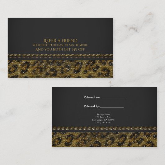 Carte De Référencement Séquins de léopard Glam Chic Envoyer un ami (Devant / Derrière)