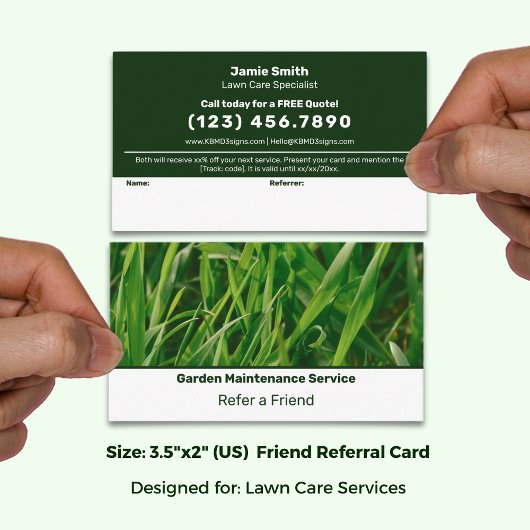 Carte De Référencement Service de pelouse d'image personnalisée vert et b