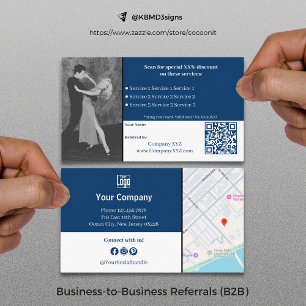 Carte De Référencement Services B2B sophistiqués QR Code bleu blanc