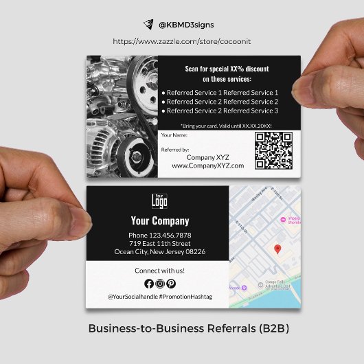 Carte De Référencement Services B2B sophistiqués QR Code noir et blanc