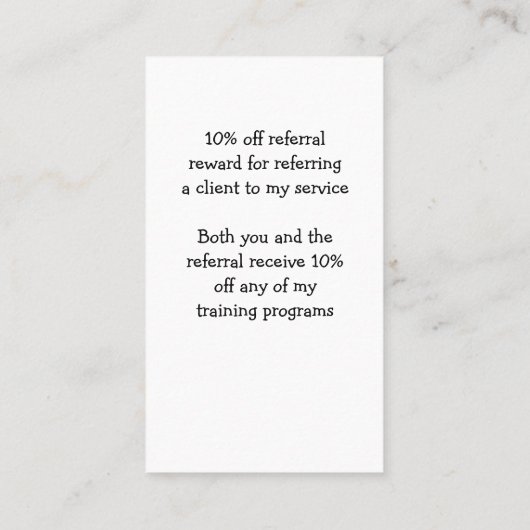 Carte De Référencement Services de formateurs personnels (Dos)