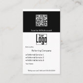Carte De Référencement Services minimaux en noir et blanc QR Code B2B (Devant)
