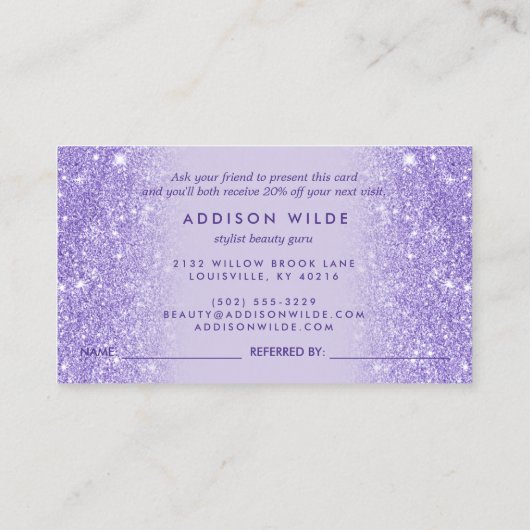 Carte De Référencement Signature Script Parties scintillant violet modern (Dos)