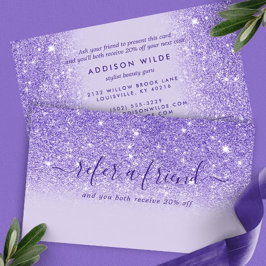 Carte De Référencement Signature Script Parties scintillant violet modern