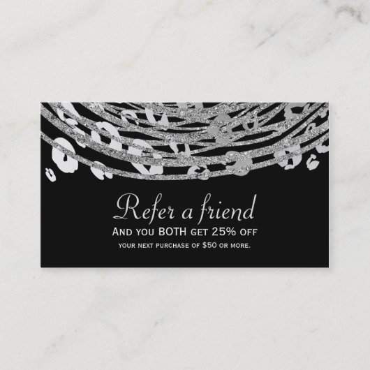 Carte De Référencement Silver Glam Cheetah Imprimer Exotique Référer un a (Devant)