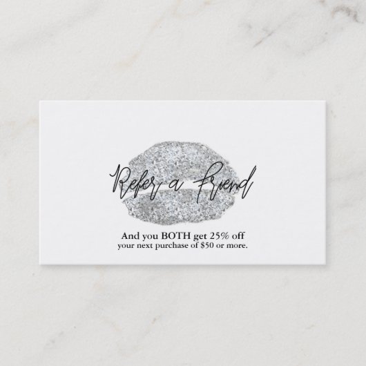 Carte De Référencement Silver Lips Kiss Maquillage Beauté Glam Référer un (Devant)
