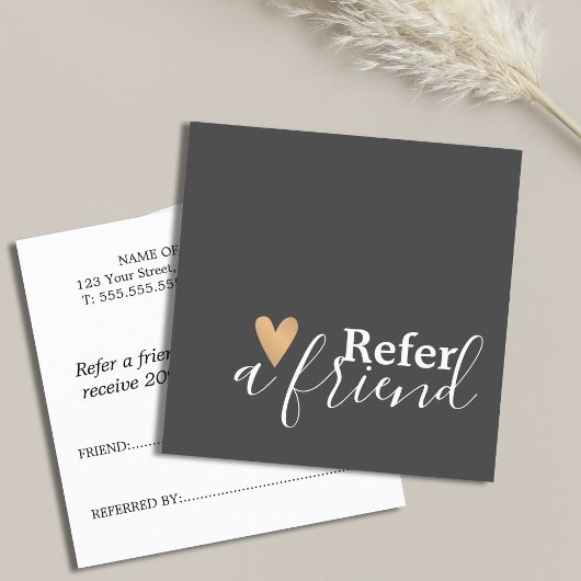 Carte De Référencement Simple Elegant Grey White Faux Gold Heart