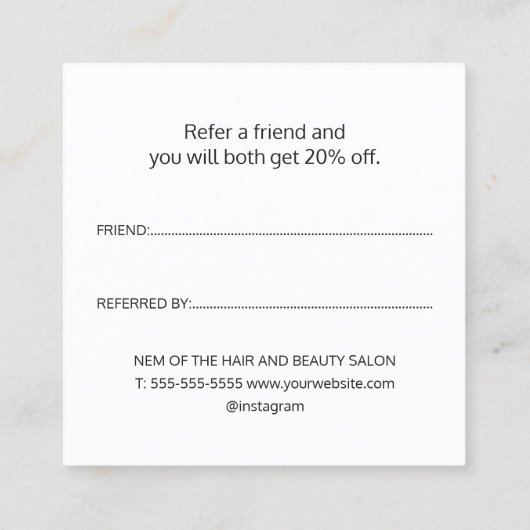 Carte De Référencement Simple Élégant Salon de Beauté Noir et Blanc (Dos)
