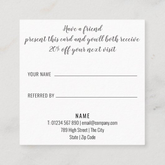 Carte De Référencement Simple Élégant Script Blanc (Dos)