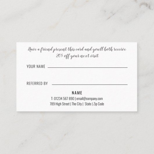 Carte De Référencement Simple entreprise moderne noire et blanche (Dos)