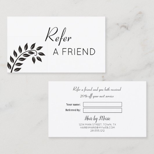 Carte De Référencement Simple feuille noire recommander un ami (Devant / Derrière)