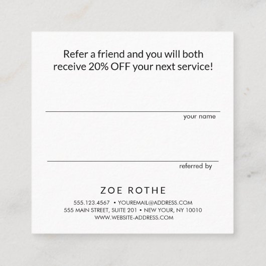 Carte De Référencement Simple moderne blanc recommander un ami (Dos)