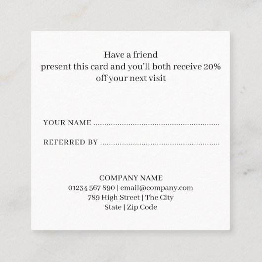 Carte De Référencement Simple moderne noir et blanc (Dos)