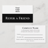 Carte De Référencement Simple Noir & Blanc Votre logo ici Référer un ami (Devant / Derrière)