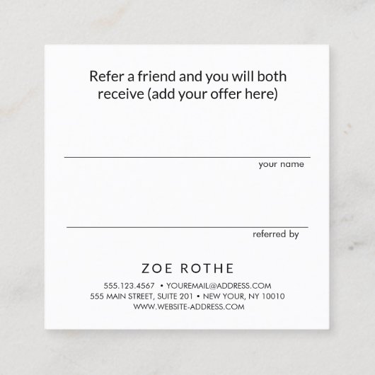 Carte De Référencement Simple renvoi client noir (Dos)