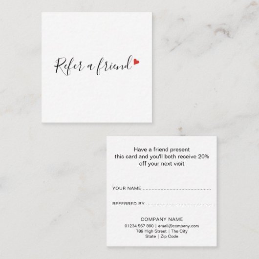 Carte De Référencement Simple script moderne Red Love Heart (Devant / Derrière)