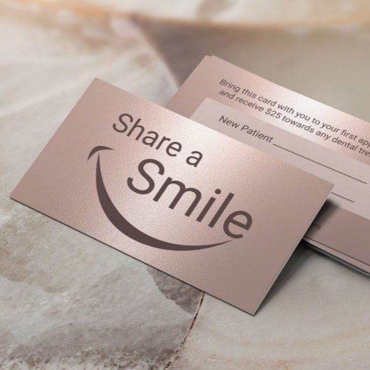 Carte De Référencement Sourire dentaire moderne Rose Gold Dental Orientat