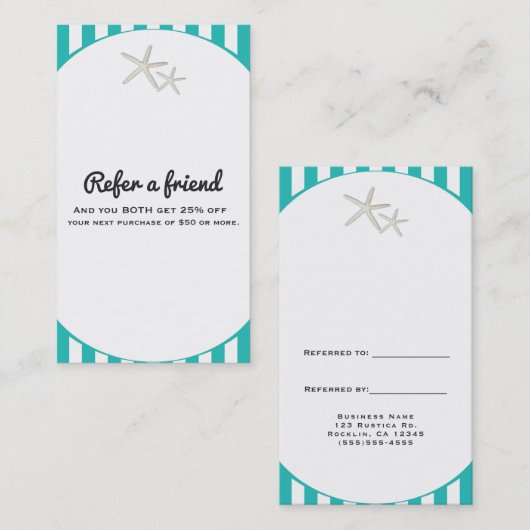 Carte De Référencement Starfish Turquoise Turquoise rayé Référer un ami (Devant / Derrière)