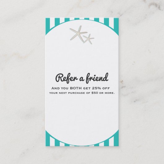 Carte De Référencement Starfish Turquoise Turquoise rayé Référer un ami (Devant)