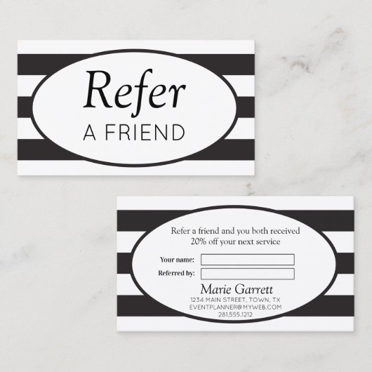 Carte De Référencement Stripes classiques Noir recommander un ami (Devant / Derrière)
