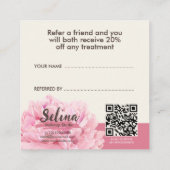Carte De Référencement Studio De Maquillage Floral Rose Pink Crème Élégan (Dos)