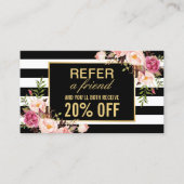 Carte De Référencement Stylé Floral Black White Stripes Beauté Salon (Devant)