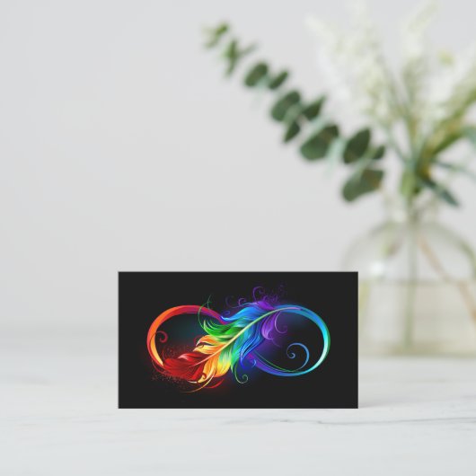 Carte De Référencement Symbole d'infini avec plume arc-en-ciel (Debout devant)