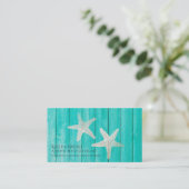 Carte De Référencement Teal Wood & Starfish Beach Elegant Référer un ami (Debout devant)