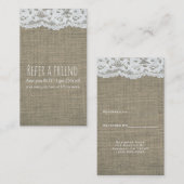 Carte De Référencement Toile de Jute & Dentelle Simple Élégance Rustique  (Devant / Derrière)