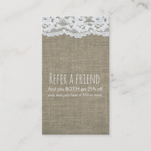 Carte De Référencement Toile de Jute & Dentelle Simple Élégance Rustique  (Devant)