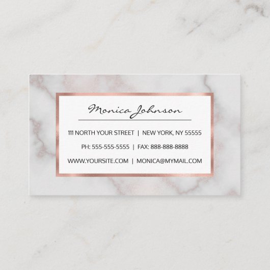 Carte De Référencement Tons bleus rose rose or blanc marbre motif (Dos)