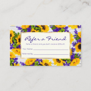 Carte De Référencement Tournesol jaune violet en bois blanc rustique