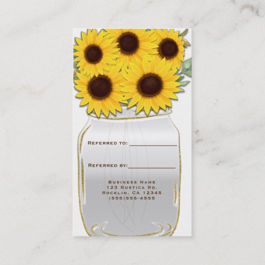Carte De Référencement Tournesols dans Mason Jar Rustic Chic Référer un a (Dos)