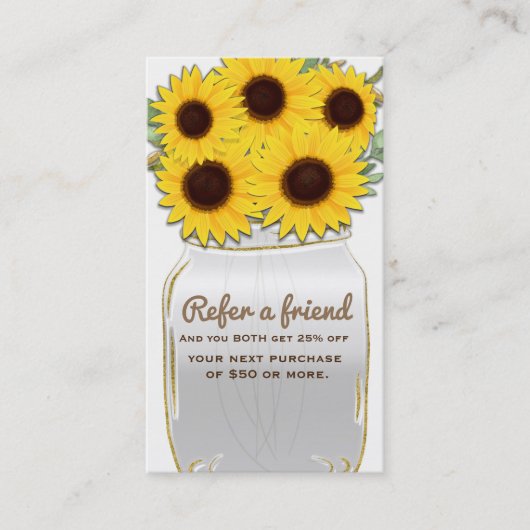 Carte De Référencement Tournesols en pot Mason Rustique Élégant Recommand (Devant)