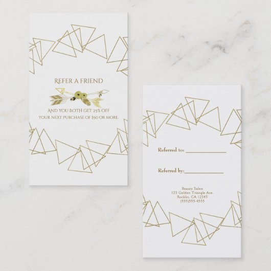 Carte De Référencement Triangles Géométriques Or Boho Moderne Référent Am (Devant / Derrière)